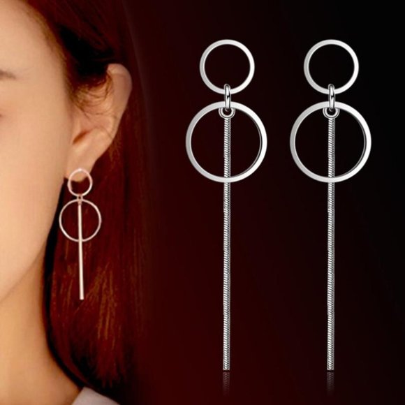 NEW 925 Sterling Silver Double Circle Earrings - Picture 2 of 4